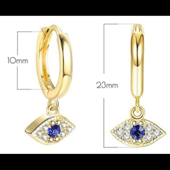 Gold tone evil eye drop earrings - Picture 2 of 3